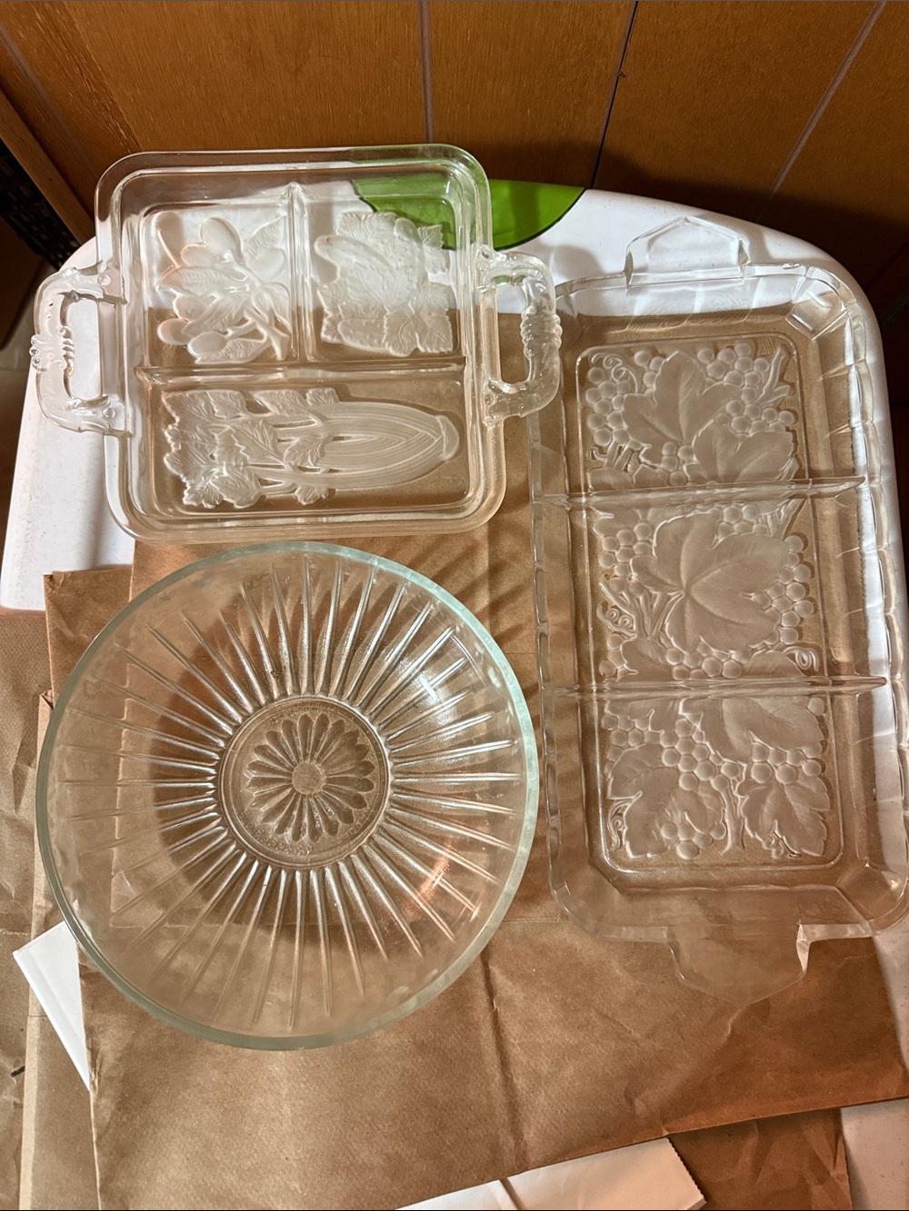 Source Unknown Clear Glass Divided Serving Trays and Round Bowl